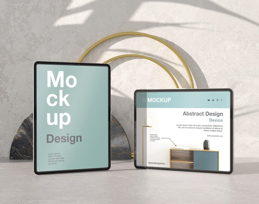 Free Tablet Mock-Up Composition With Stone And Metallic Elements Psd