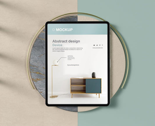 Free Tablet Mock-Up Composition With Stone And Metallic Elements Psd