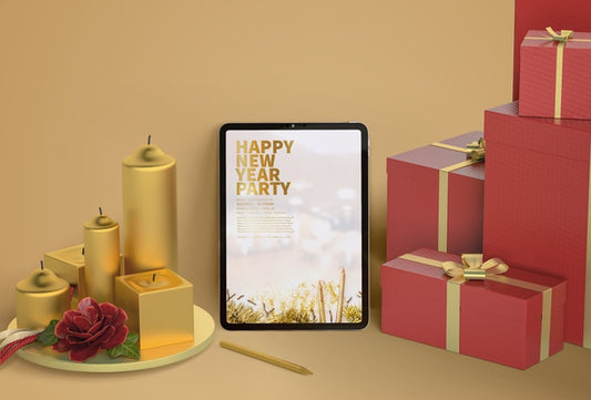 Free Tablet Mock-Up With Candles Psd