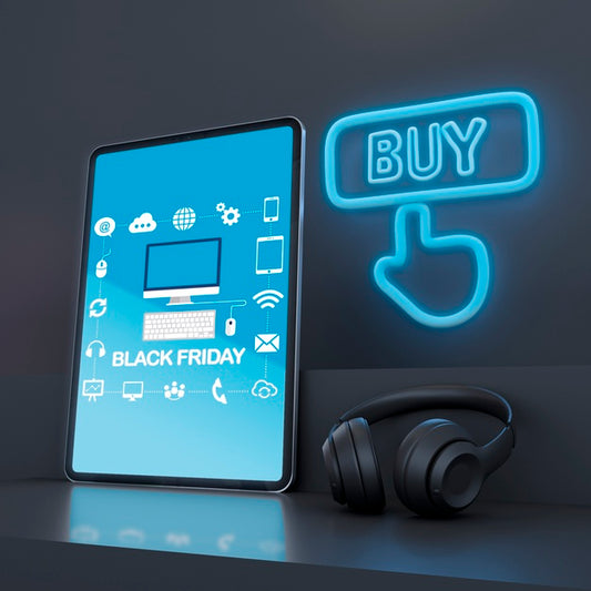 Free Tablet Mock-Up With Neon Lights Psd