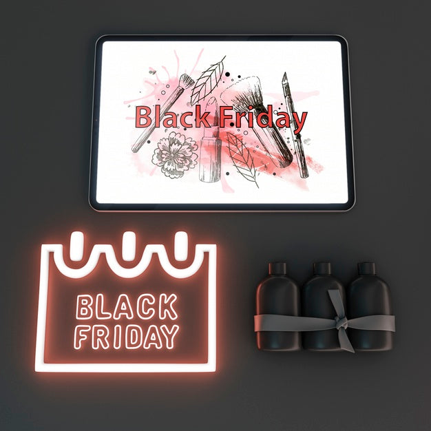 Free Tablet Mock-Up With Red Neon Lights Psd