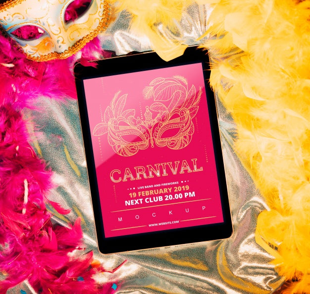 Free Tablet Mockup With Carnival Concept Psd