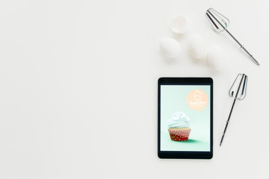 Free Tablet Mockup With Kitchen Concept Psd