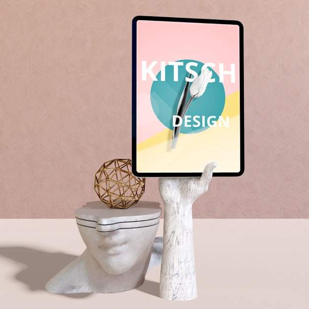 Free Tablet Mockup With Kitsch Concept Psd