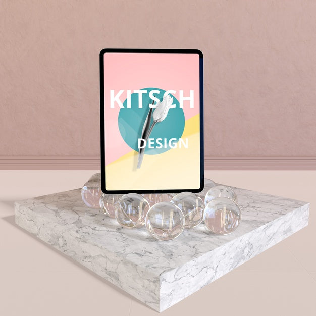 Free Tablet Mockup With Kitsch Concept Psd
