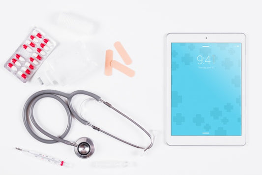 Free Tablet Mockup With Medical Concept Psd