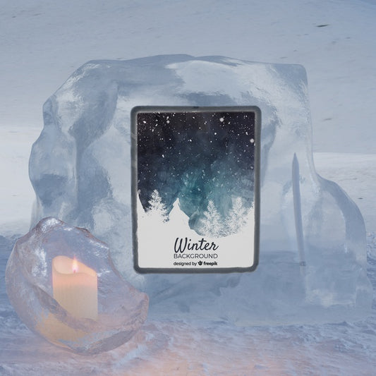 Free Tablet On Ice Block Light By Candle Psd