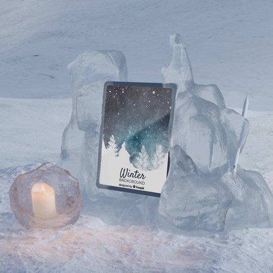 Free Tablet On Winter Frozen Scene Psd