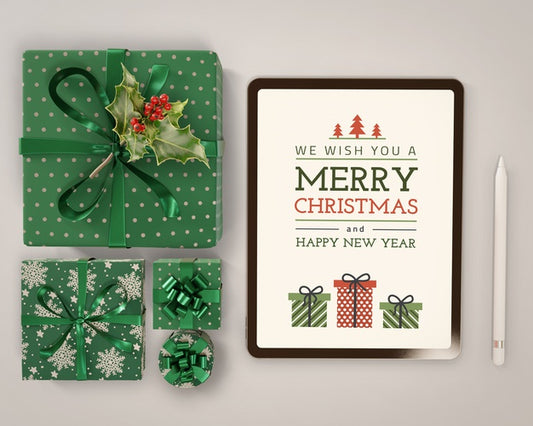 Free Tablet With Christmas Theme Mock-Up Psd