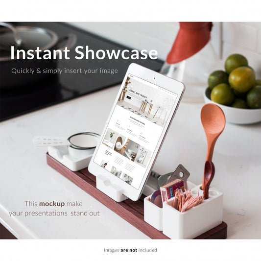 Free Tablet With Kitchen Elements Mock Up Psd