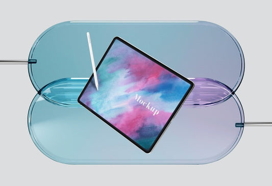 Free Tablet With Pen On Glass Support Psd