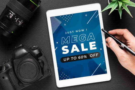 Free Tablet With Sales Promotion For Cameras Psd