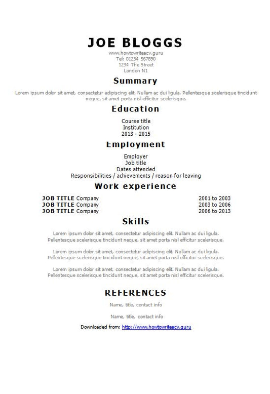 Free Tahoma Simple Text Only CV Resume Template in Microsoft Word (DOCX) Format