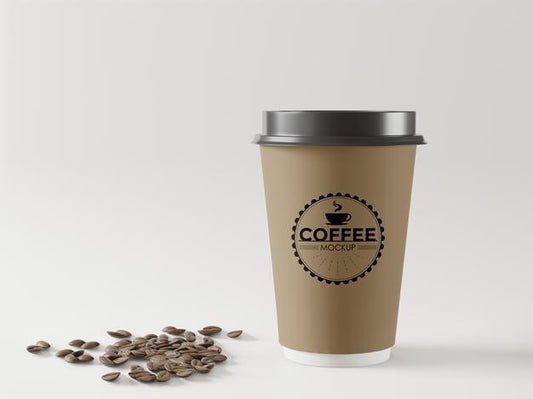 Free Take Away Coffee Cup Mockup With Coffee Beans Psd