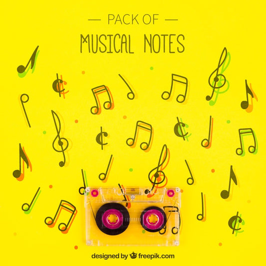 Free Tape On Yellow Musical Notes Background Psd