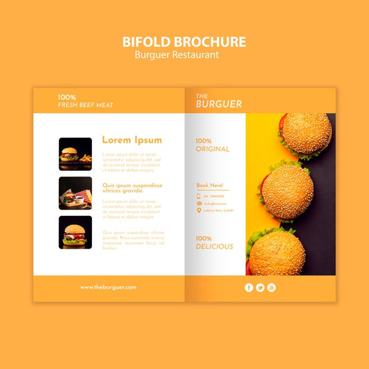 Free Tasty Burger Restaurant Bifold Brochure Psd
