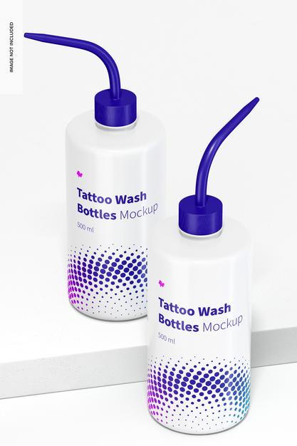 Free Tattoo Wash Bottles Mockup, Perspective Psd