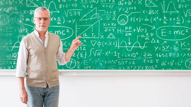 Free Teacher Pointing At Board With Math Formulas Psd