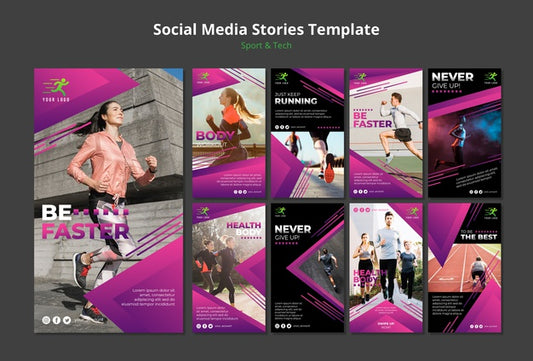 Free Tech & Sport Concept Social Media Stories Template Mock-Up Psd