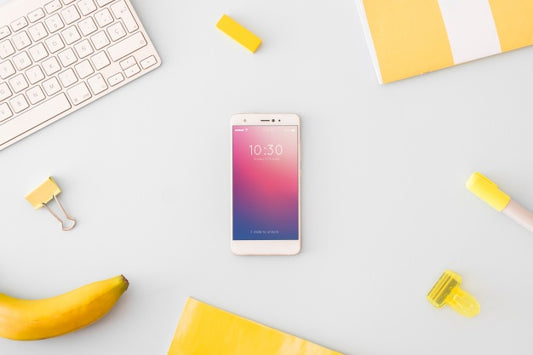 Free Technology And Workspace Mockup With Smartphone Psd