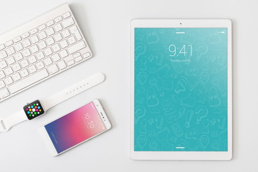 Free Technology And Workspace Mockup With Tablet Psd
