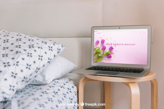 Free Technology Mockup With Laptop And Bed Psd