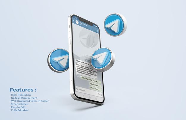 Free Telegram On Silver Mobile Phone Mockup Psd