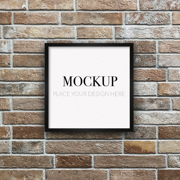 Free Template Frame Mockup On A Red Brick Wall Psd
