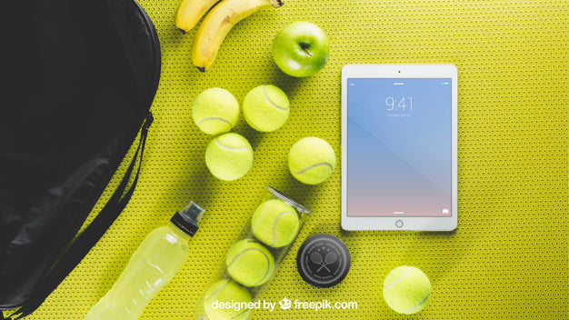 Free Tennis Mockup With Tablet Psd