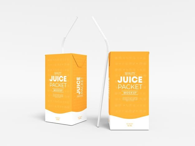 Free Tetra Juice Packet With Straw Mockup Psd