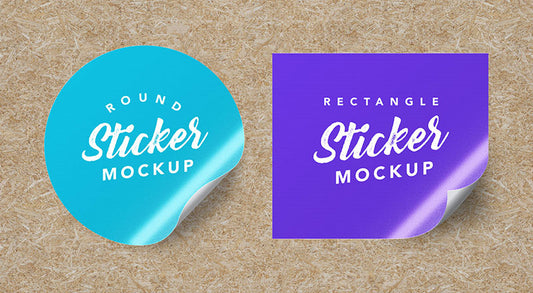 Free Textured Round & Rectangle Sticker Mockup Psd
