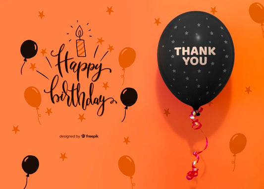 Free Thank You And Happy Birthday With Confetti And Balloon Psd