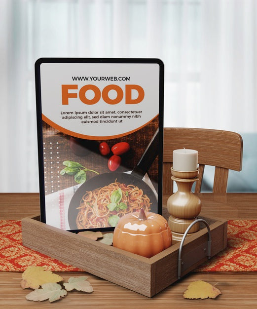 Free Thanksgiving Concept Of Food On Tablet Psd