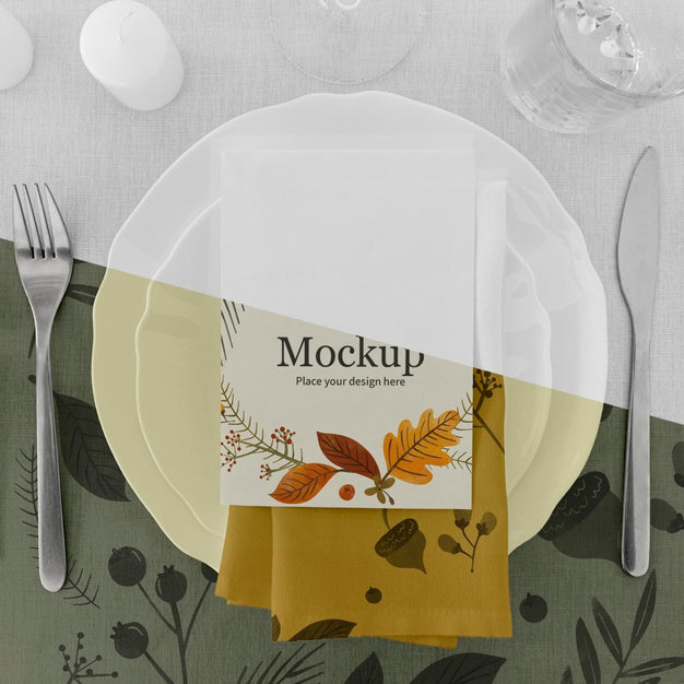 Free Thanksgiving Dinner Table Arrangement With Cutlery And Plates Psd