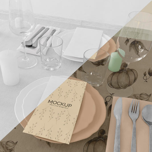Free Thanksgiving Dinner Table Arrangement With Glasses And Plates Psd