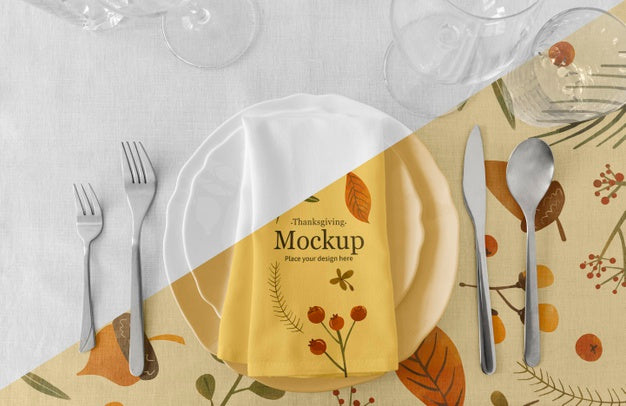 Free Thanksgiving Dinner Table Arrangement With Napkin And Cutlery Psd