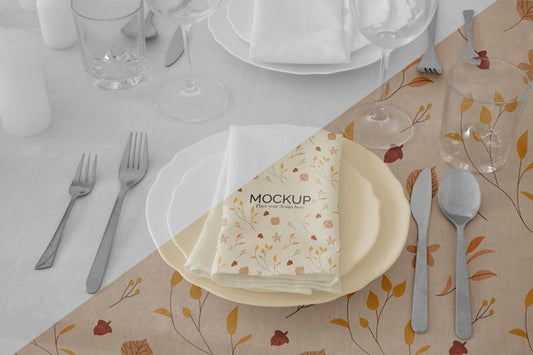 Free Thanksgiving Dinner Table Arrangement With Plates And Cutlery Psd