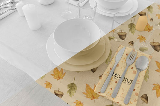 Free Thanksgiving Dinner Table Arrangement With Plates And Glasses Psd