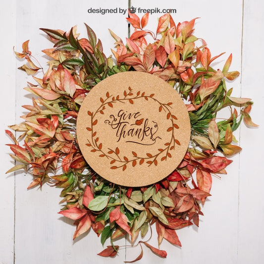 Free Thanksgiving Mockup With Leaves And Cardboard Psd
