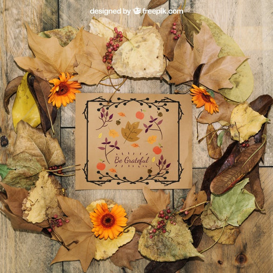 Free Thanksgiving Mockup With Leaves Psd