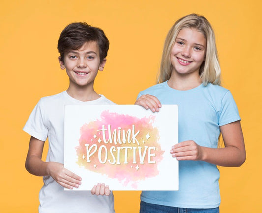 Free Think Positive Boy And Girl Mock-Up Psd