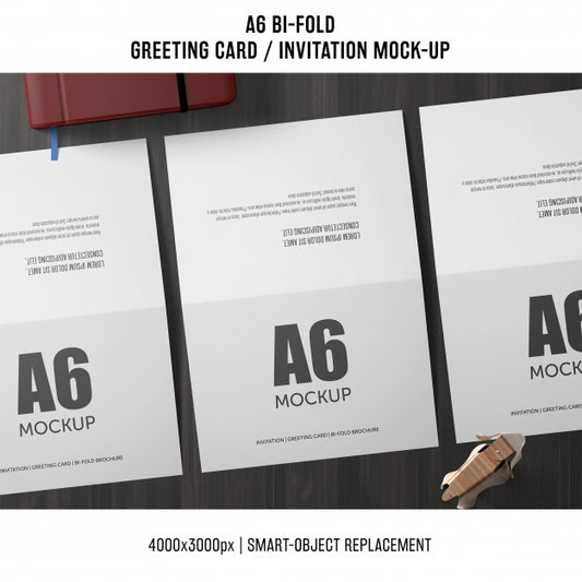 Free Three A6 Bi-Fold Invitation Card Mockup Psd