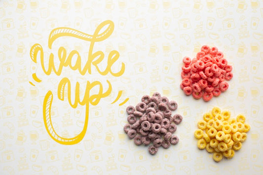 Free Three Piile Of Cereals And Wake Up Message Psd
