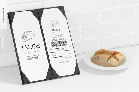 Free Three-Sided Menu Cover Mockup, With Bread Psd
