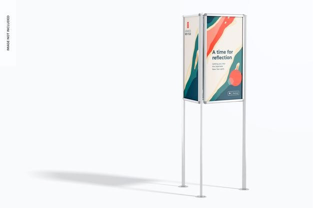 Free Three-Sided Poster Stand Mockup, Front View Psd