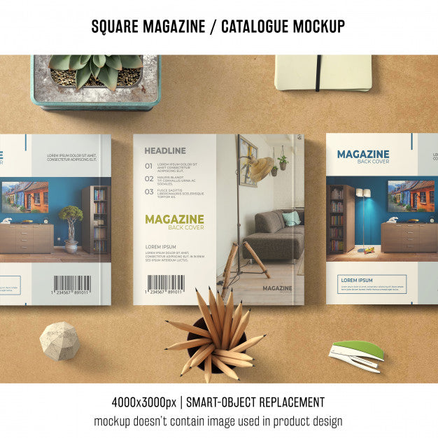 Free Three Square Magazine Or Catalogue Mockups Psd