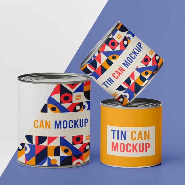Free Three Tin Can With Food Psd