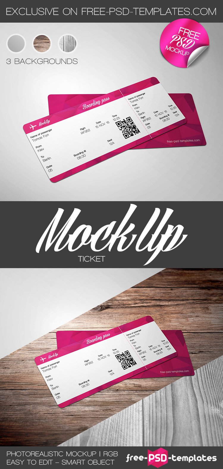 Free Ticket Mock-Up In Psd