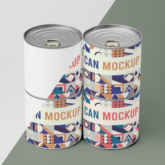 Free Tin Cans Arranged On Table Psd