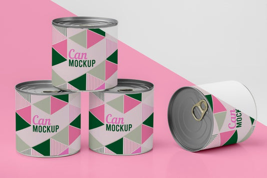 Free Tin Cans Arranged On Table Psd